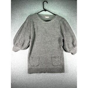Grane Sweater Womens Medium Gray Knit 3/4 Puff Sleeve Round Neck Cottagecore